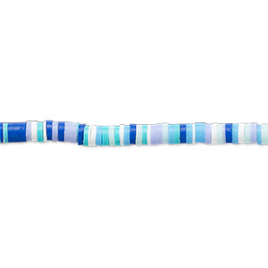 Bead, polymer clay, opaque multi-blue, 3x1mm heishi. Sold per pkg of (2) 16-inch strands.