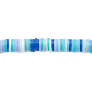 Bead, polymer clay, opaque multi-blue, 6x1.5mm heishi. Sold per pkg of (2) 16-inch strands.