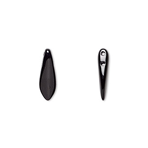 Bead, Czech pressed glass, opaque black, 16x5mm top-drilled dagger with 2 holes. Sold per pkg of 20.