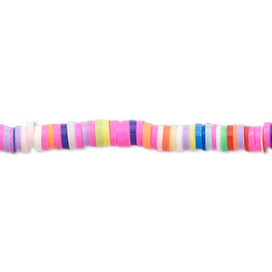Bead, polymer clay, opaque multicolored, 4x1mm heishi. Sold per pkg of (2) 16-inch strands.