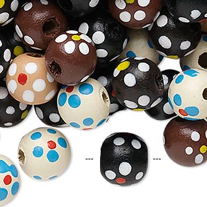 Bead mix, painted wood, mixed colors, 10-11mm irregular round with flower design. Sold per 400-gram pkg, approximately 1,500 beads.