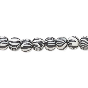 Bead, polymer clay, opaque zebra, 6mm round. Sold per 16-inch strand.