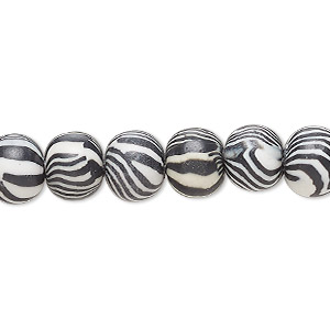 Bead, polymer clay, opaque zebra, 8mm round. Sold per 16-inch strand.