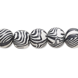 Bead, polymer clay, opaque zebra, 10mm round. Sold per 16-inch strand.