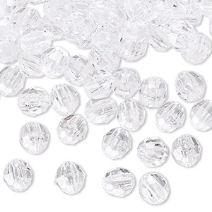 Bead, acrylic, transparent clear, 6mm faceted round. Sold per 100-gram pkg,