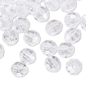Bead, acrylic, transparent clear, 8mm faceted round. Sold per 100-gram pkg,  - Fire Mountain Gems and Beads