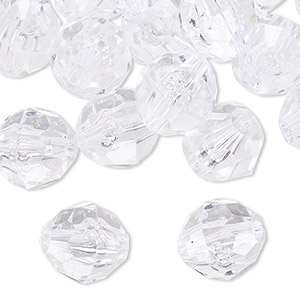 Bead, acrylic, transparent clear, 12mm faceted round. Sold per 100-gram pkg,