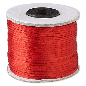 Cord, Satinique&#153;, satin, red, 1mm. Sold per 200-foot spool.