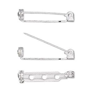 Pin back, silver-plated steel, 1-inch with locking bar. Sold per