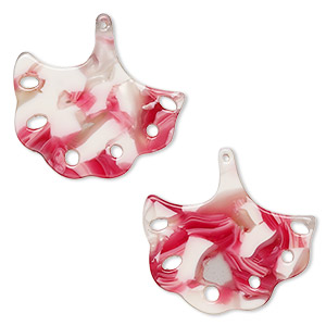 Charm, resin, pink / red / white, 23x22mm ginkgo leaf with cutouts. Sold per pkg of 8.