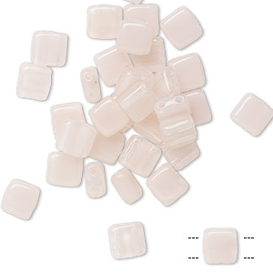 Bead, Preciosa, Czech pressed glass, translucent light pink opal, 6mm flat square with (2) 0.7mm holes. Sold per pkg of 40.