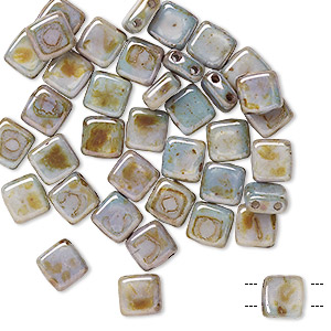 Bead, Preciosa, Czech pressed glass, marbled opaque green, 6x6mm flat square with (2) 0.7mm holes. Sold per pkg of 40.