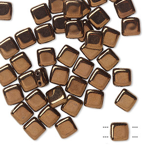 Bead, Preciosa, Czech pressed glass, opaque bronze, 6x6mm flat square with (2) 0.7mm holes. Sold per pkg of 40.