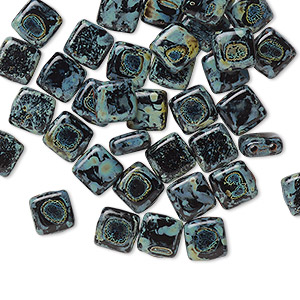 Bead, Preciosa, Czech pressed glass, opaque black tortoise, 6x6mm flat square with (2) 0.7mm holes. Sold per pkg of 40.