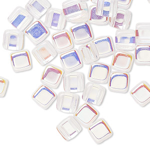 Bead, Preciosa, Czech pressed glass, transparent clear AB, 6x6mm flat square with (2) 0.7mm holes. Sold per pkg of 40.