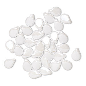 Bead, Preciosa Pip&#153;, Czech pressed glass, opaque alabaster snow white luster, 7x5mm top-drilled pip, with 0.7-0.9mm hole. Sold per pkg of 30.