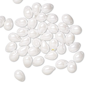 Bead, Preciosa, Czech pressed glass, opaque alabaster snow white luster, 7x5mm top-drilled fringe. Sold per pkg of 40.