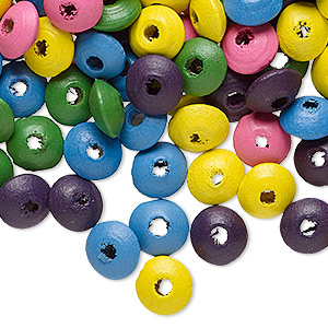 Bead mix, wood, mixed colors, 8x4mm rondelle. Sold per 90-gram pkg, approximately 1,200 beads.