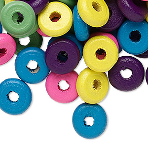 Bead mix, wood, mixed colors, 11x3mm rondelle. Sold per 90-gram pkg, approximately 560 beads.