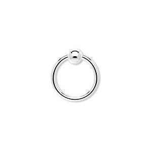 Jump ring, sterling silver, 14x1.4mm round with 4mm ball, 10.8mm inside diameter, 15 gauge. Sold per pkg of 2.