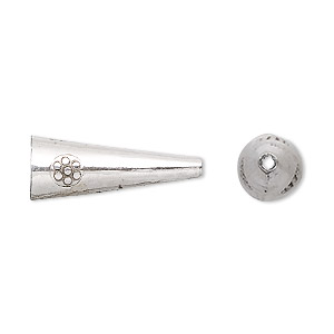 Cone, Hill Tribes, antiqued fine silver, 22x8mm with flower, 7mm inside diameter. Sold per pkg of 4.