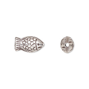 Bead, Hill Tribes, antiqued fine silver, 13x8mm fish. Sold individually.