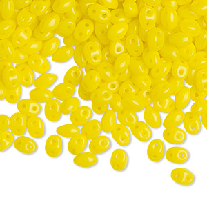 Bead, Preciosa Twin&#153;, Pressed Twin, Czech pressed glass, jelly yellow, 5x2.5mm oval with 2 holes. Sold per 10-gram pkg.