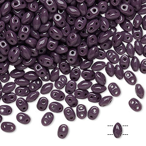 Bead, Preciosa Twin&#153;, Pressed Twin, Czech pressed glass, purple, 5x2.5mm oval with 2 holes. Sold per 10-gram pkg.