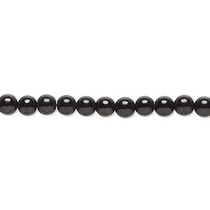 Bead, jet (natural), 4mm round, B grade. Sold per 15-1/2&quot; to 16&quot; strand.