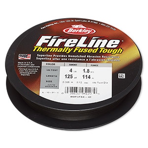 Thread, Berkley&reg; FireLine&reg;, high-modulus polyethylene, 8-fiber braid, smoke, 0.12mm diameter, 4-pound test. Sold per 125-yard spool.
