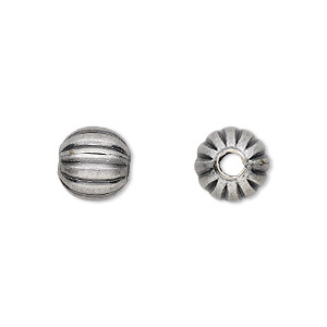 Bead, antique silver-plated brass, 10mm corrugated round. Sold per pkg ...
