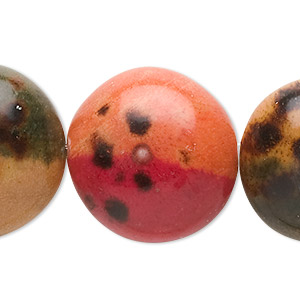 Bead, painted wood (coated), multicolored, 25x16mm puffed flat round. Sold per pkg of 8.