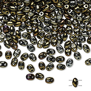 Bead, Preciosa Twin&#153;, Pressed Twin, Czech pressed glass, iris brown, 5x2.5mm oval with 2 holes. Sold per 10-gram pkg.