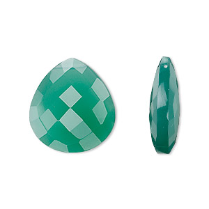 Bead, green onyx (dyed), 20x18mm hand-cut top-drilled faceted puffed teardrop, A grade, Mohs hardness 6-1/2 to 7. Sold per pkg of 2.