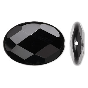 Bead, black onyx (dyed), 34x24mm faceted flat oval, B grade, Mohs hardness 6-1/2 to 7. Sold per pkg of 2.
