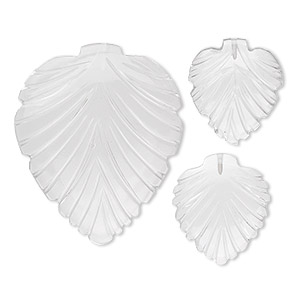 Bead, quartz crystal (natural), (1) 29x25mm and (2) 15.5x13.5mm top-drilled double-sided carved leaf, B grade, Mohs hardness 7. Sold per 3-piece set.