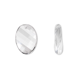 Bead, quartz crystal (natural), 16x12mm twisted faceted oval, B grade, Mohs hardness 7. Sold per pkg of 2.