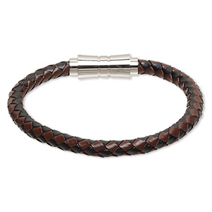 Bracelet, Everyday Jewelry, leather (dyed) and stainless steel, brown and black, 6mm bolo cord, 6-1/2 inches with magnetic clasp. Sold individually.