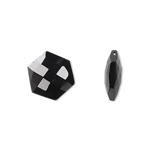 Bead, black spinel (natural), 13x13mm hand-cut top-drilled faceted hexagon, B grade, Mohs hardness 8. Sold per pkg of 2.
