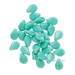Bead, Preciosa Pip&#153;, Czech pressed glass, opaque turquoise blue, 7x5mm top-drilled pip. Sold per pkg of 30.