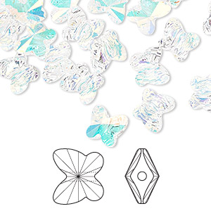 Bead, Crystal Passions&reg;, crystal AB, 8x7mm faceted butterfly (5754). Sold per pkg of 48.