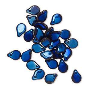Bead, Preciosa Pip&#153;, Czech pressed glass, opaque metallic indigo blue, 7x5mm top-drilled pip. Sold per pkg of 30.