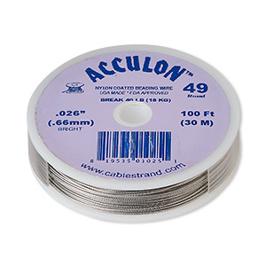 Beading wire, Acculon®, nylon-coated stainless steel, clear, 49 strand,  0.026-inch diameter. Sold per 100-foot spool. - Fire Mountain Gems and Beads