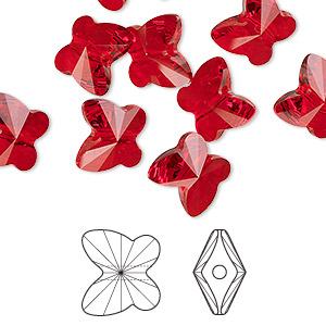 Bead, Crystal Passions&reg;, light Siam, 10x9mm faceted butterfly (5754). Sold per pkg of 48.