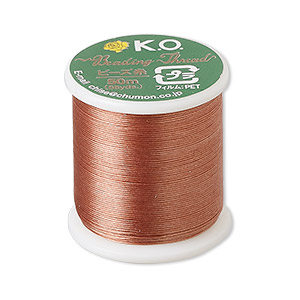 Thread, K.O., waxed nylon, apricot, 0.15mm diameter, 4-pound test. Sold per 55 yard spool.