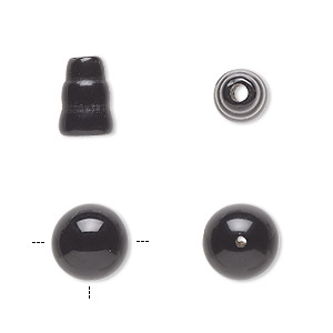Bead, black onyx (dyed), 9x7mm cone and 10mm T-drilled round, B grade, Mohs hardness 6-1/2 to 7. Sold per pkg of (2) 2-piece sets.
