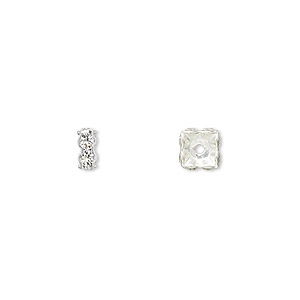 Bead, Crystal Passions® and rhodium-plated brass, crystal clear, 6x3 ...