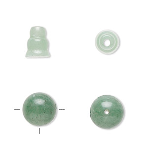 Bead, green aventurine (natural), 9x7mm cone and 10mm T-drilled round, B grade, Mohs hardness 7. Sold per pkg of (2) 2-piece sets.