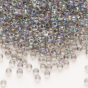 Seed bead, Dyna-Mites&#153;, glass, translucent inside color rainbow peacock, #8 round. Sold per 40-gram pkg.
