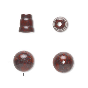 Bead, brecciated jasper (natural), 9x7mm cone and 10mm T-drilled round, B grade, Mohs hardness 6-1/2 to 7. Sold per pkg of (2) 2-piece sets.